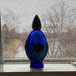 Cobalt Blue Glass Decorative perfume Bottle with Metal cap 1940 Evening in Paris